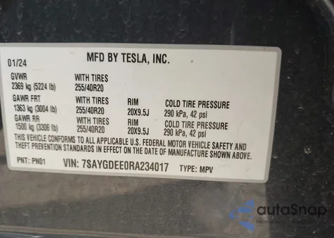 2024 Tesla Model Y Long Range Dual Motor All-Wheel Drive из США, поврежденный, VIN 7SAYGDEE0RA234017